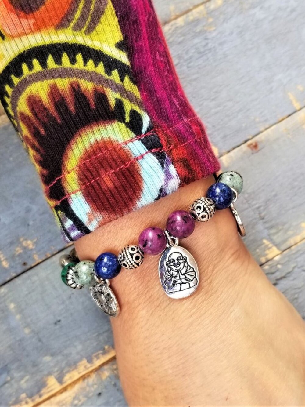 Artisan Chakra Bracelet Buddha Lotus Charm Colorful Gemstone Yoga Meditation - Picture 10 of 12
